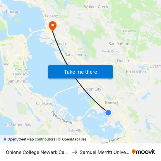 Ohlone College Newark Campus to Samuel Merritt University map
