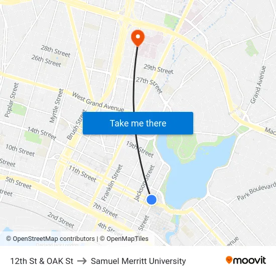 12th St & OAK St to Samuel Merritt University map
