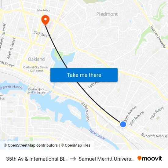 35th Av & International Blvd to Samuel Merritt University map