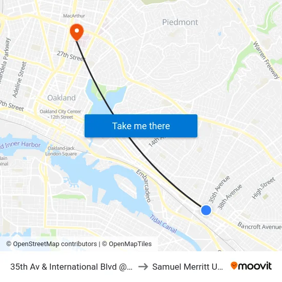 35th Av & International Blvd @ Pawn Shop to Samuel Merritt University map