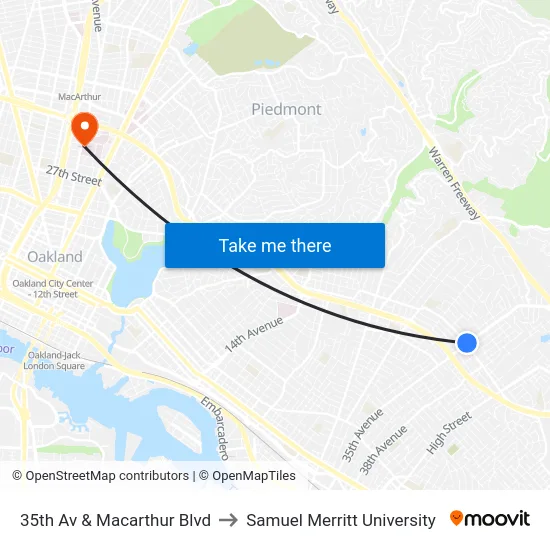 35th Av & Macarthur Blvd to Samuel Merritt University map