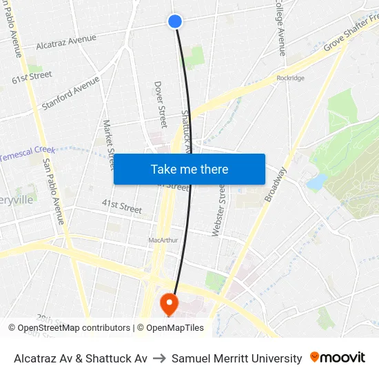 Alcatraz Av & Shattuck Av to Samuel Merritt University map