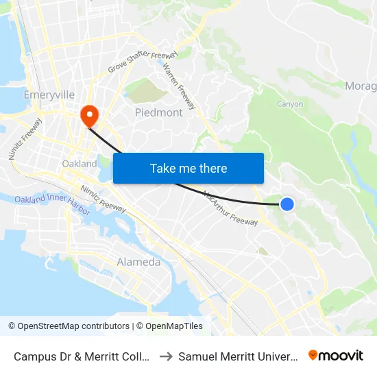 Campus Dr & Merritt College to Samuel Merritt University map