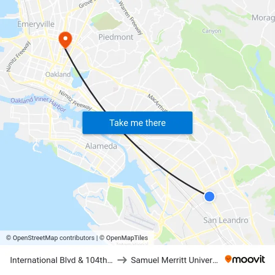 International Blvd & 104th Av to Samuel Merritt University map