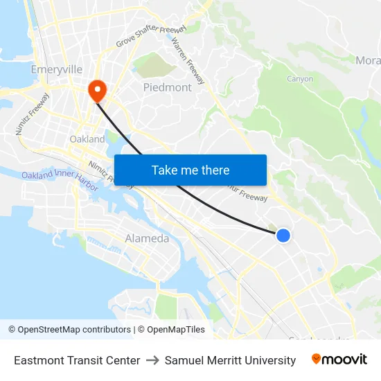 Eastmont Transit Center to Samuel Merritt University map