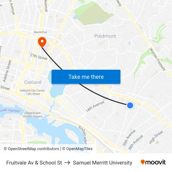 Fruitvale Av & School St to Samuel Merritt University map
