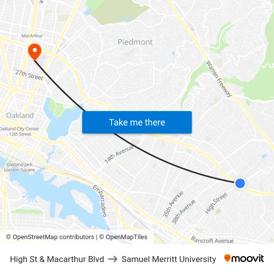High St & Macarthur Blvd to Samuel Merritt University map