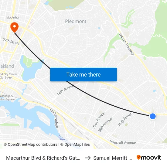Macarthur Blvd & Richard's Gate (Mills College) to Samuel Merritt University map