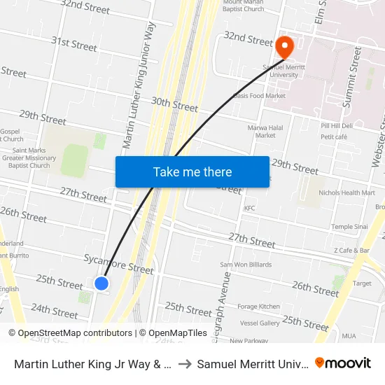 Martin Luther King Jr Way & 25th St to Samuel Merritt University map