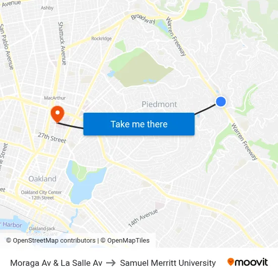 Moraga Av & La Salle Av to Samuel Merritt University map