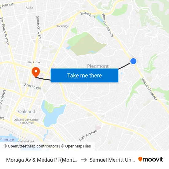 Moraga Av & Medau Pl (Montclair Park) to Samuel Merritt University map