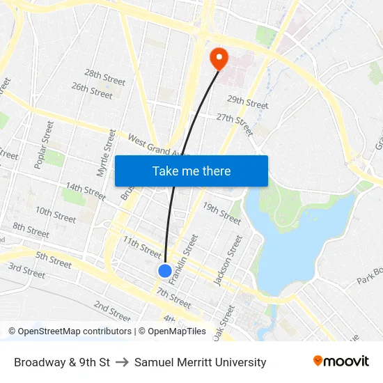 Broadway & 9th St to Samuel Merritt University map