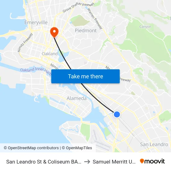 San Leandro St & Coliseum BART Walkway to Samuel Merritt University map
