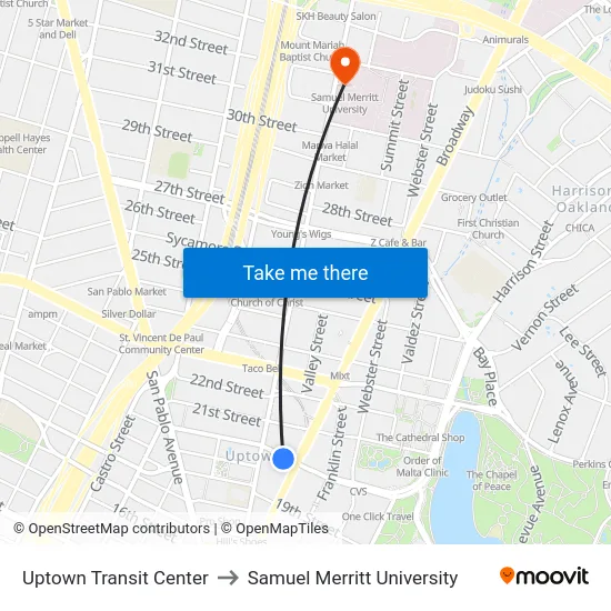 Uptown Transit Center to Samuel Merritt University map