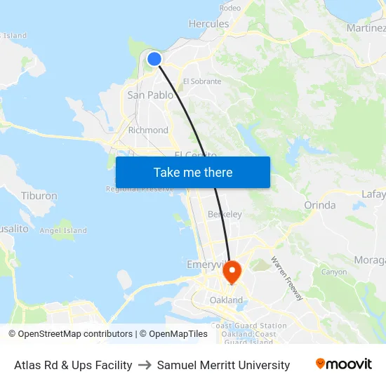 Atlas Rd & Ups Facility to Samuel Merritt University map