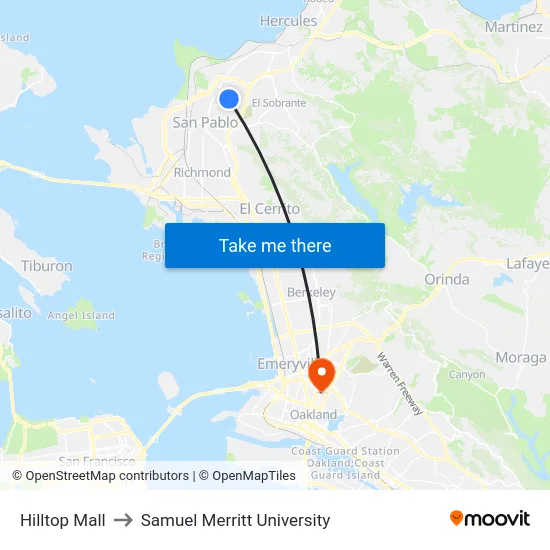 Hilltop Mall to Samuel Merritt University map