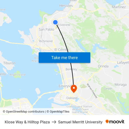 Klose Way & Hilltop Plaza to Samuel Merritt University map