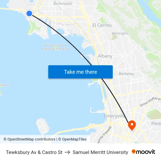Tewksbury Av & Castro St to Samuel Merritt University map