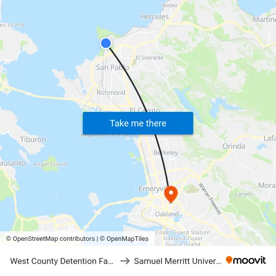 West County Detention Facility to Samuel Merritt University map