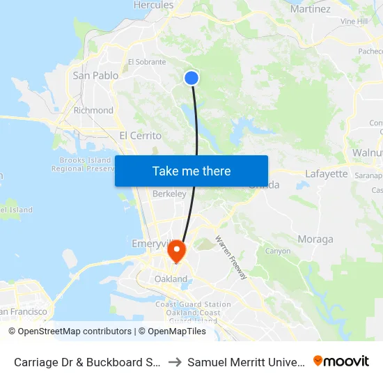 Carriage Dr & Buckboard S Way to Samuel Merritt University map