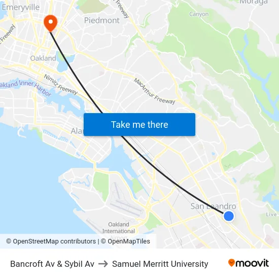 Bancroft Av & Sybil Av to Samuel Merritt University map