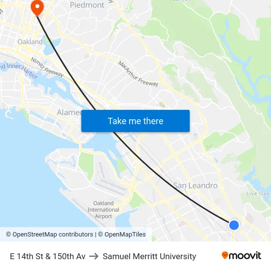 E 14th St & 150th Av to Samuel Merritt University map