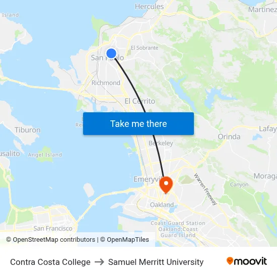 Contra Costa College to Samuel Merritt University map