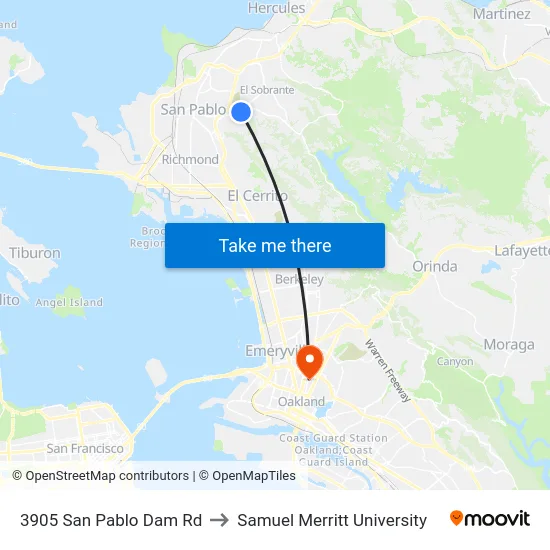 3905 San Pablo Dam Rd to Samuel Merritt University map