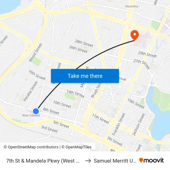 7th St & Mandela Pkwy (West Oakland BART) to Samuel Merritt University map