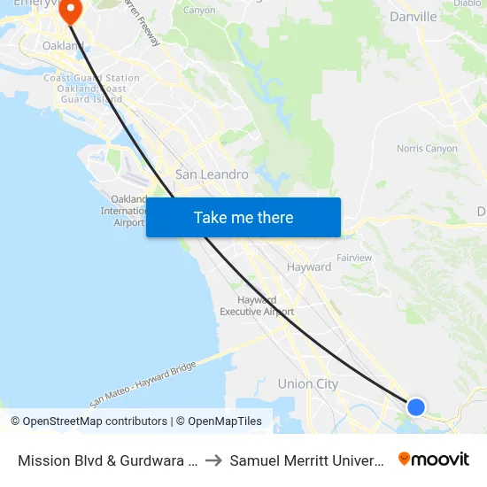 Mission Blvd & Gurdwara Rd to Samuel Merritt University map