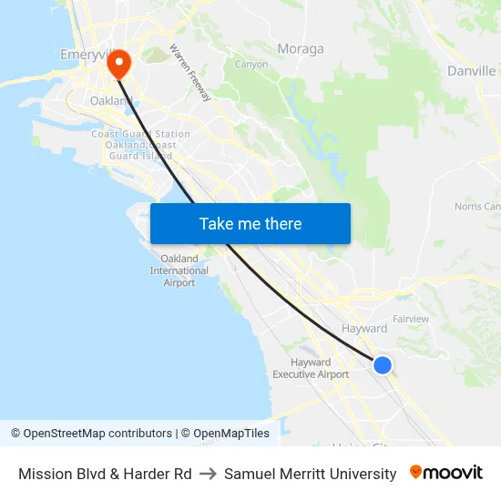 Mission Blvd & Harder Rd to Samuel Merritt University map