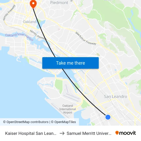 Kaiser Hospital San Leandro to Samuel Merritt University map