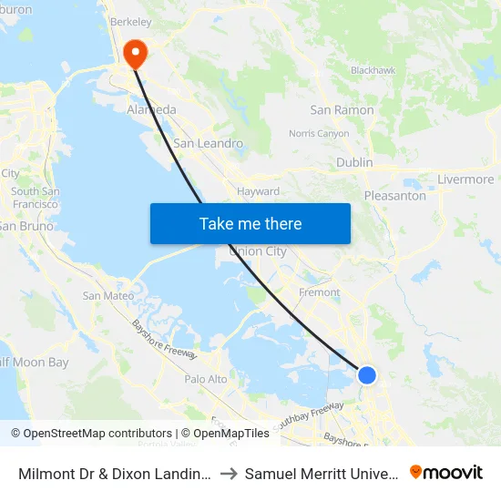 Milmont Dr & Dixon Landing Rd to Samuel Merritt University map