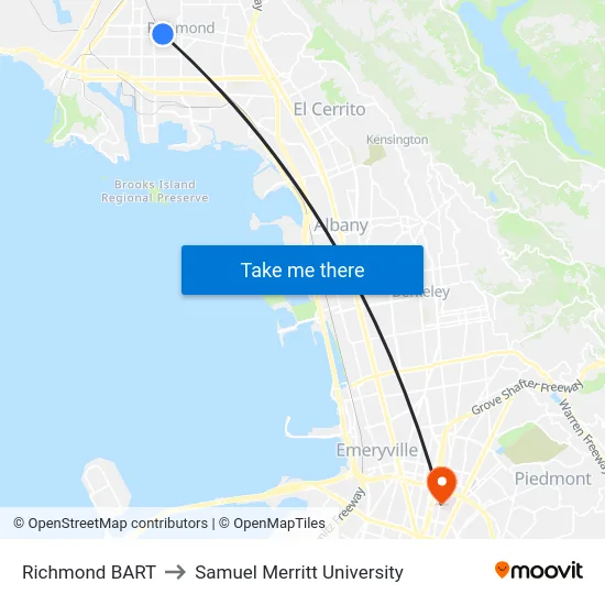 Richmond BART to Samuel Merritt University map