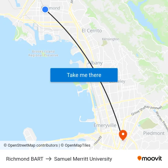 Richmond BART to Samuel Merritt University map
