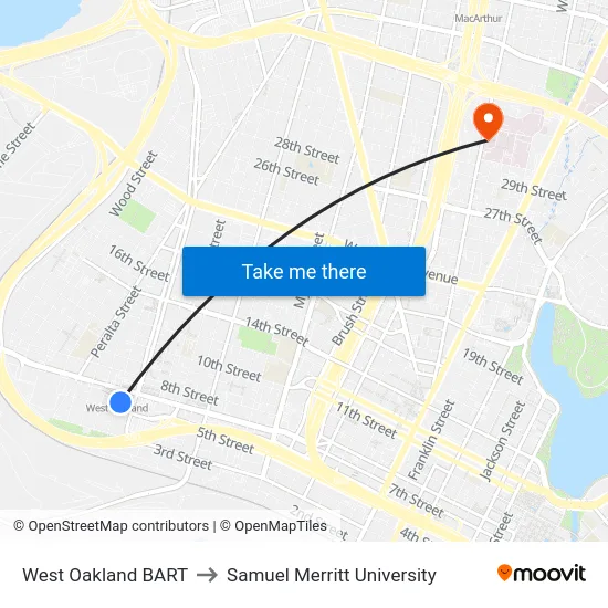 West Oakland BART to Samuel Merritt University map