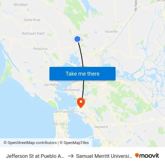 Jefferson St at Pueblo Ave to Samuel Merritt University map