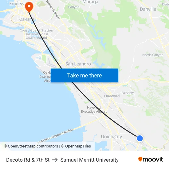 Decoto Rd & 7th St to Samuel Merritt University map