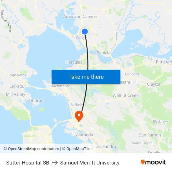 Sutter Hospital SB to Samuel Merritt University map