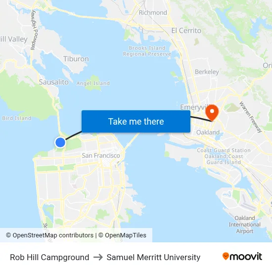 Rob Hill Campground to Samuel Merritt University map