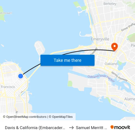 Davis & California (Embarcadero BART Drop Off) to Samuel Merritt University map