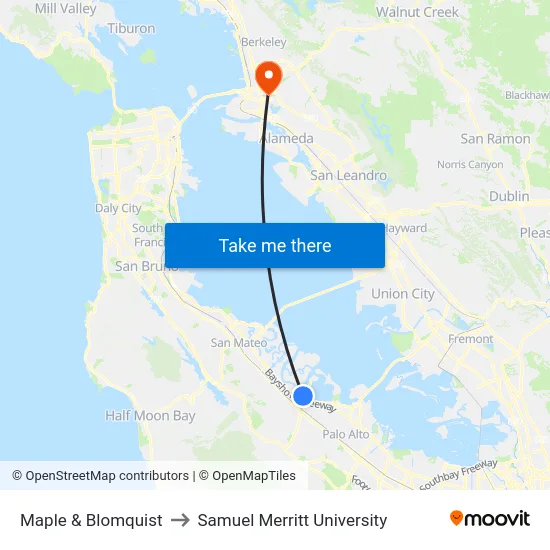 Maple & Blomquist to Samuel Merritt University map