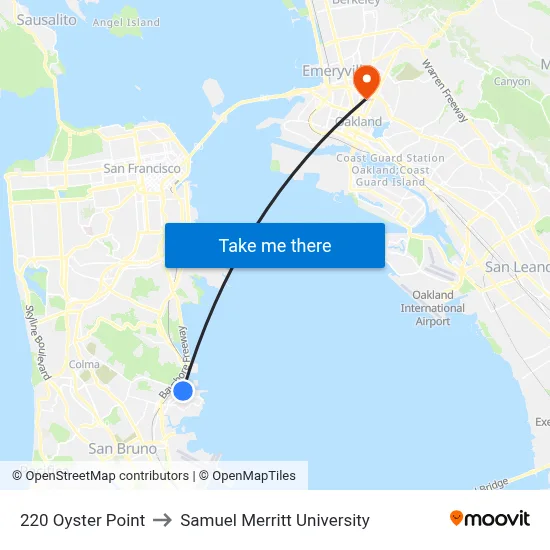 220 Oyster Point to Samuel Merritt University map