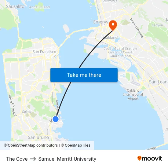 The Cove to Samuel Merritt University map