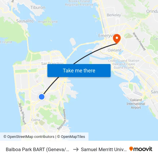 Balboa Park BART (Geneva/Delano) to Samuel Merritt University map