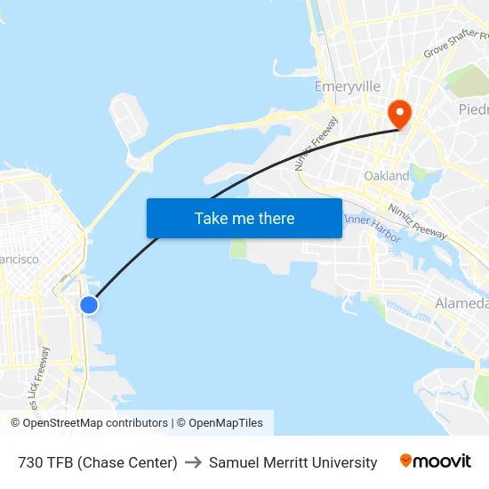 730 TFB (Chase Center) to Samuel Merritt University map