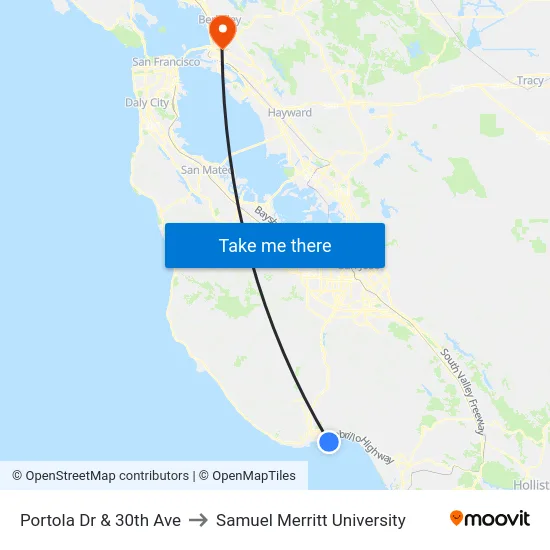 Portola Dr & 30th Ave to Samuel Merritt University map