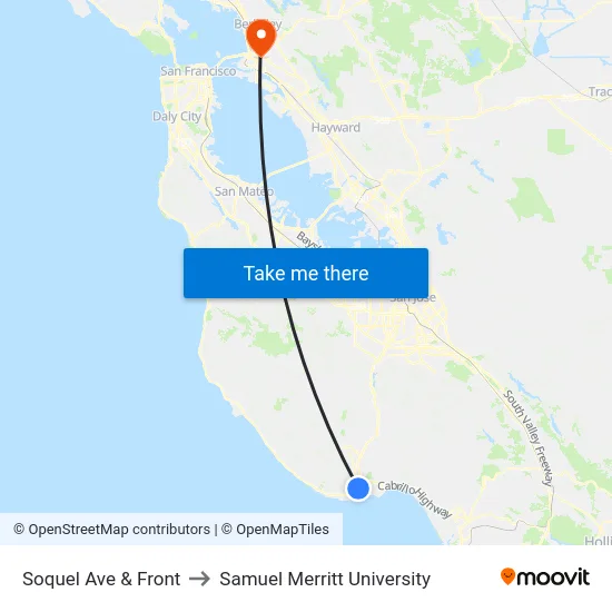 Soquel Ave & Front to Samuel Merritt University map