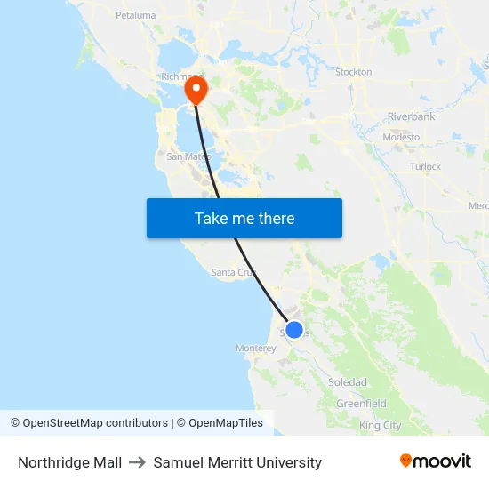 Northridge Mall to Samuel Merritt University map