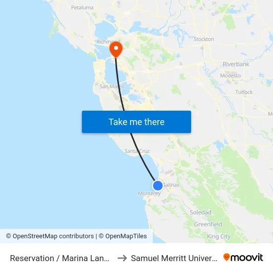 Reservation /  Marina Landing to Samuel Merritt University map